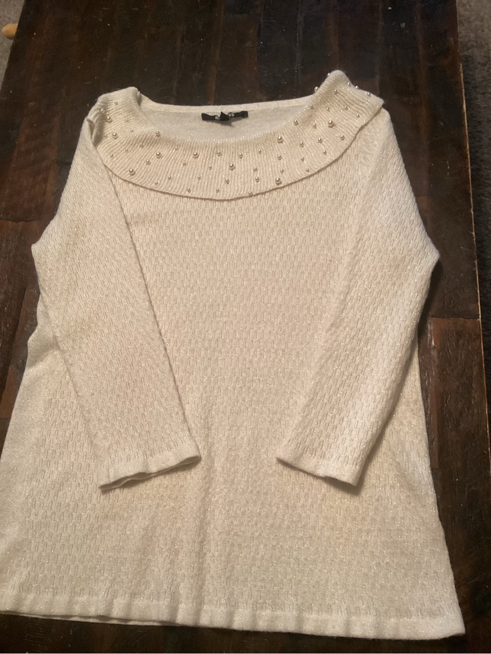 Briggs New York Cream Pearl-Embellished Boatneck Sweater